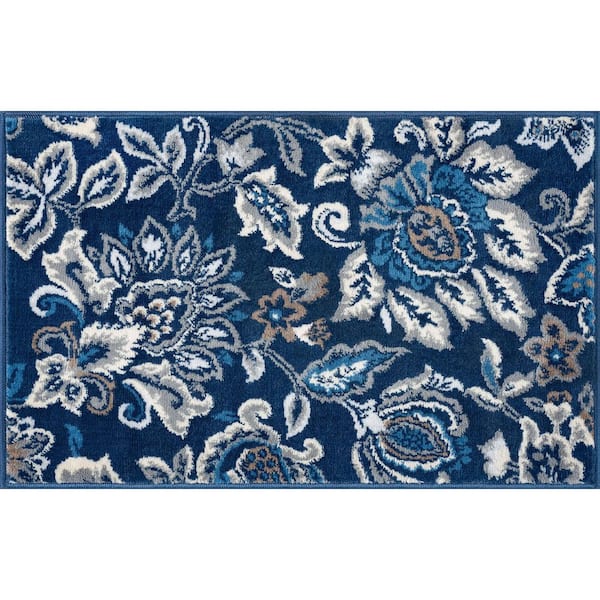 Tayse Rugs Madison Floral Dark Blue 2 ft. x 3 ft. Indoor Area Rug