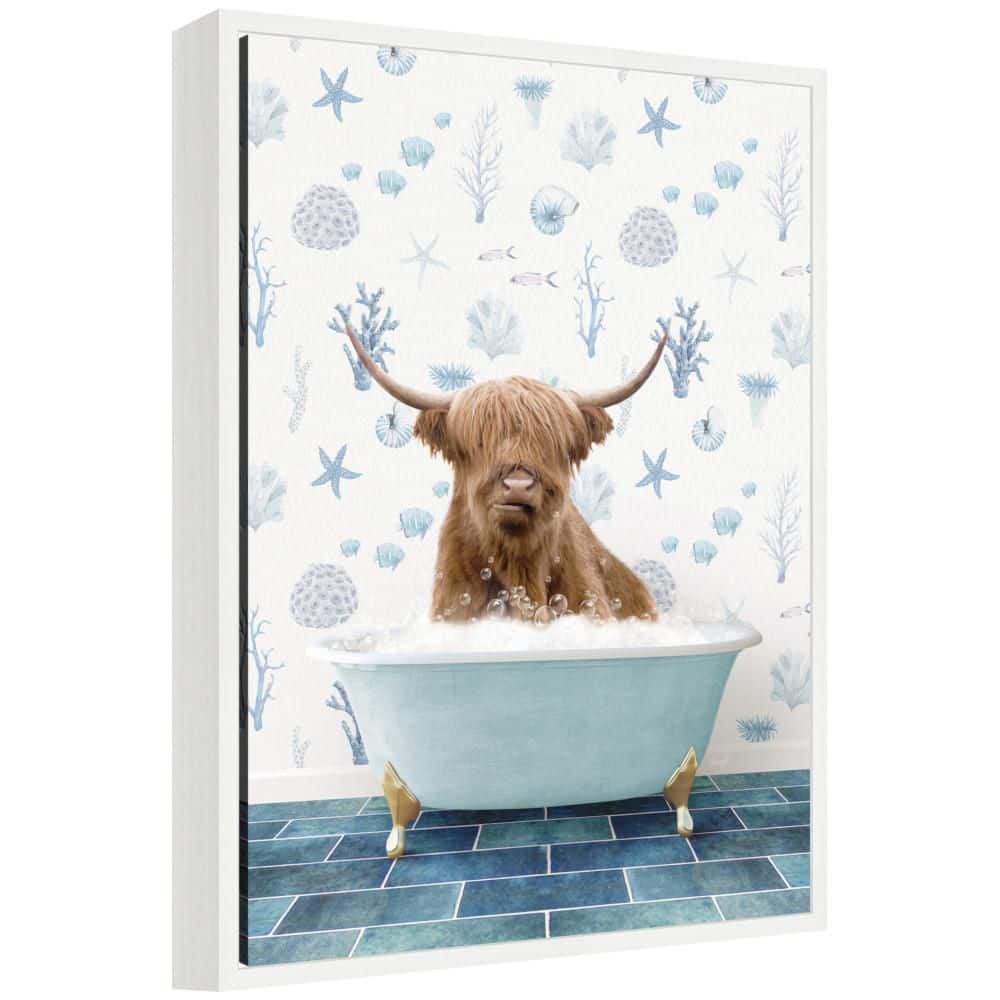 "Sylvie ""Highland Cow in Under the Sea Bathtub"" by Amy Peterson Animals Framed Art Print 24 in. x 18 in." price history on PriceWatchPro