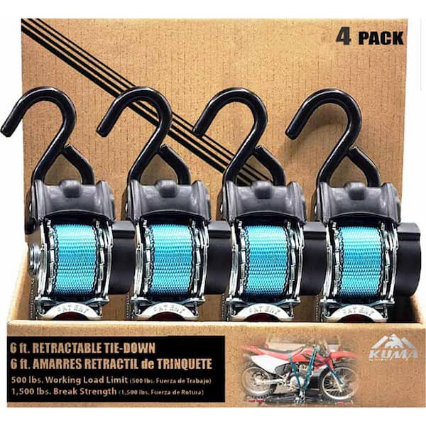 1 in. x 6 ft. Kuma Retractable Tiedown 500LBS WLL 4-Pack