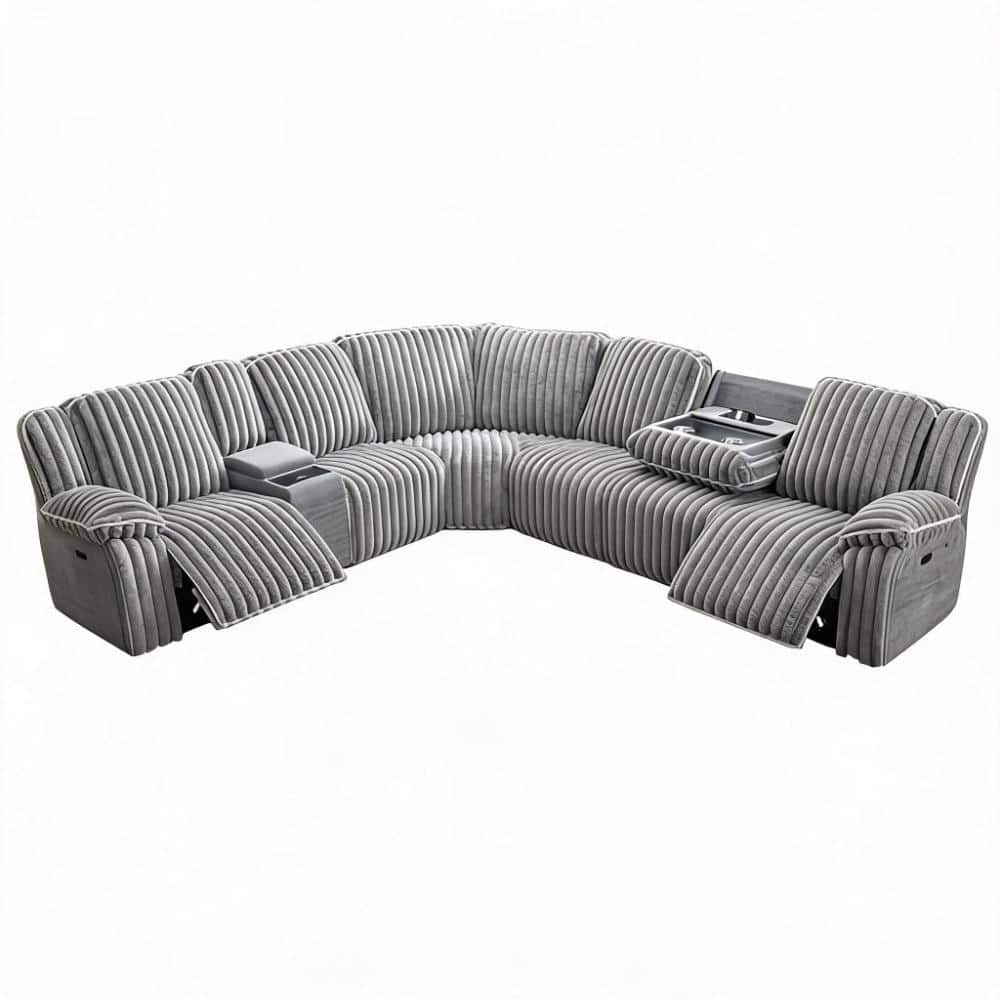 74 in. Power Reclining 6-piece Faux Fur Sofa with Drop-Down Table, USB Charging & Storage Sectional Sofa in Grey price history on PriceWatchPro