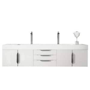 Mercer Island 72.5 in. W x 19 in. D x 18.3 in. H Double Bath Vanity in Glossy White with Glossy White Solid Surface Top