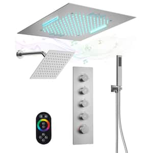 15-Spray Patterns 20and10in. Square 2.5 GPM Ceiling mount Fixed Shower Head with Handheld in Brushed Nickel