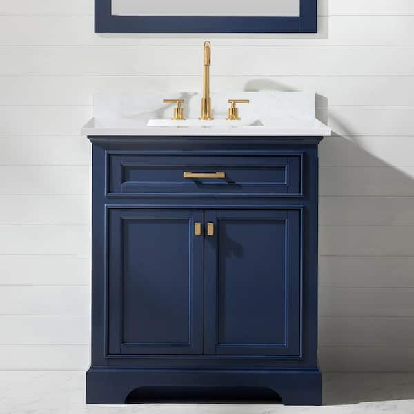 Milano 30 in. W x 22 in. D Bath Vanity in Blue with Quartz Vanity Top in White with White Basin