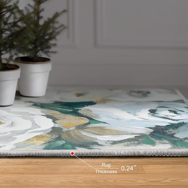 White 8 ft. x 10 ft. Bouquet of Florals II Washable Art Powerloomed Heavenly Softness Non Slipping Backing Area Rug