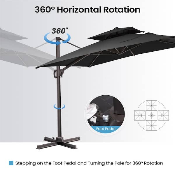 11 ft. x 9 ft. Patio Cantilever Umbrella w/ 350 lbs. Weighted Base Double Top Tiltable Outdoor Offset Umbrella in Black