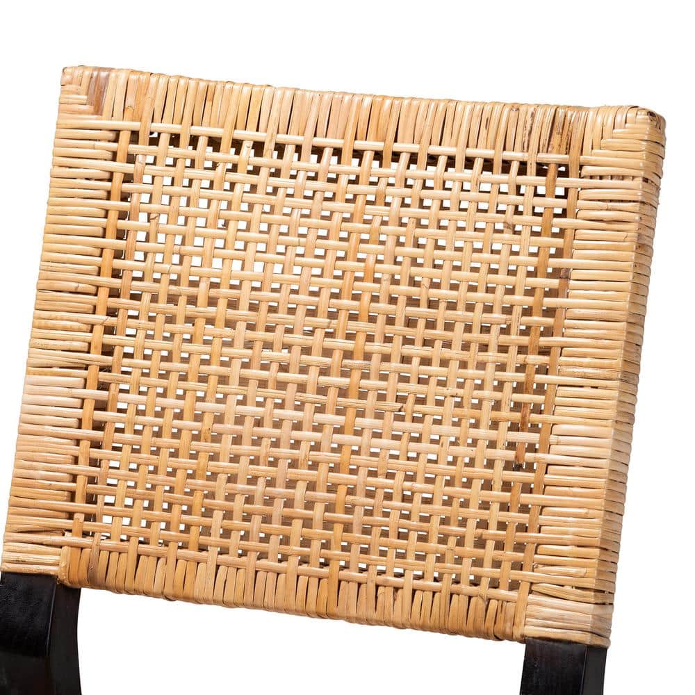 Natural Brown Rattan and Mahogany Wood Dining Chair