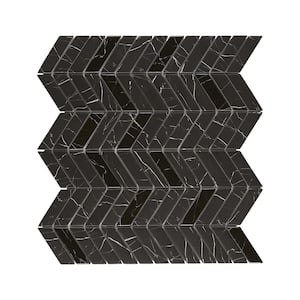 Marble Essence Marquina 12.24 in. x 11.02 in. Chevron Glass Mesh-Mounted Mosaic Tile (0.94 sq. ft./Each)