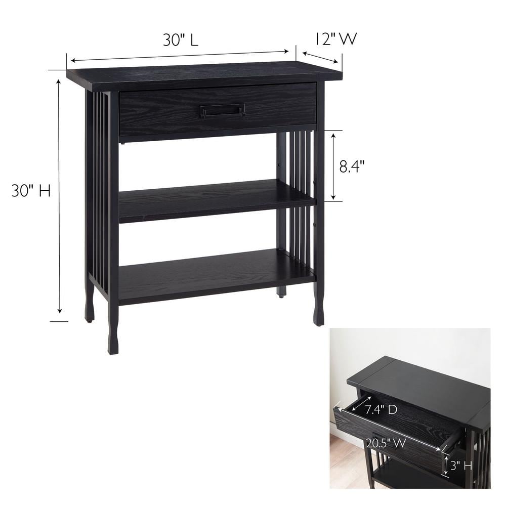 Adjustable Black Wash Wood and Steel 30" Foyer Bookcase