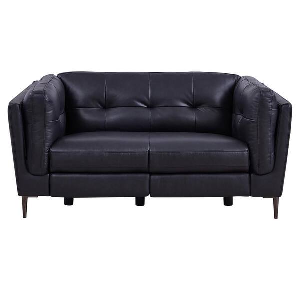 Armen Living Primrose Dark Metal and Navy Genuine Leather Contemporary Loveseat