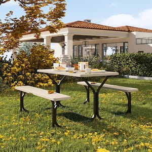 6ft. Brown Outdoor Picnic Table and Bench with Umbrella Hole