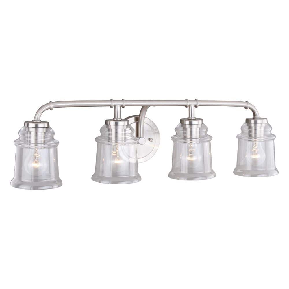 Toledo 30.5" Satin Nickel Industrial Vanity Light with Clear Glass Shades