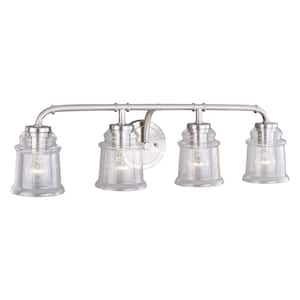 Toledo 30.5 in. W 4 -Light Satin Nickel Industrial Jar Bathroom Vanity -Light Fixture