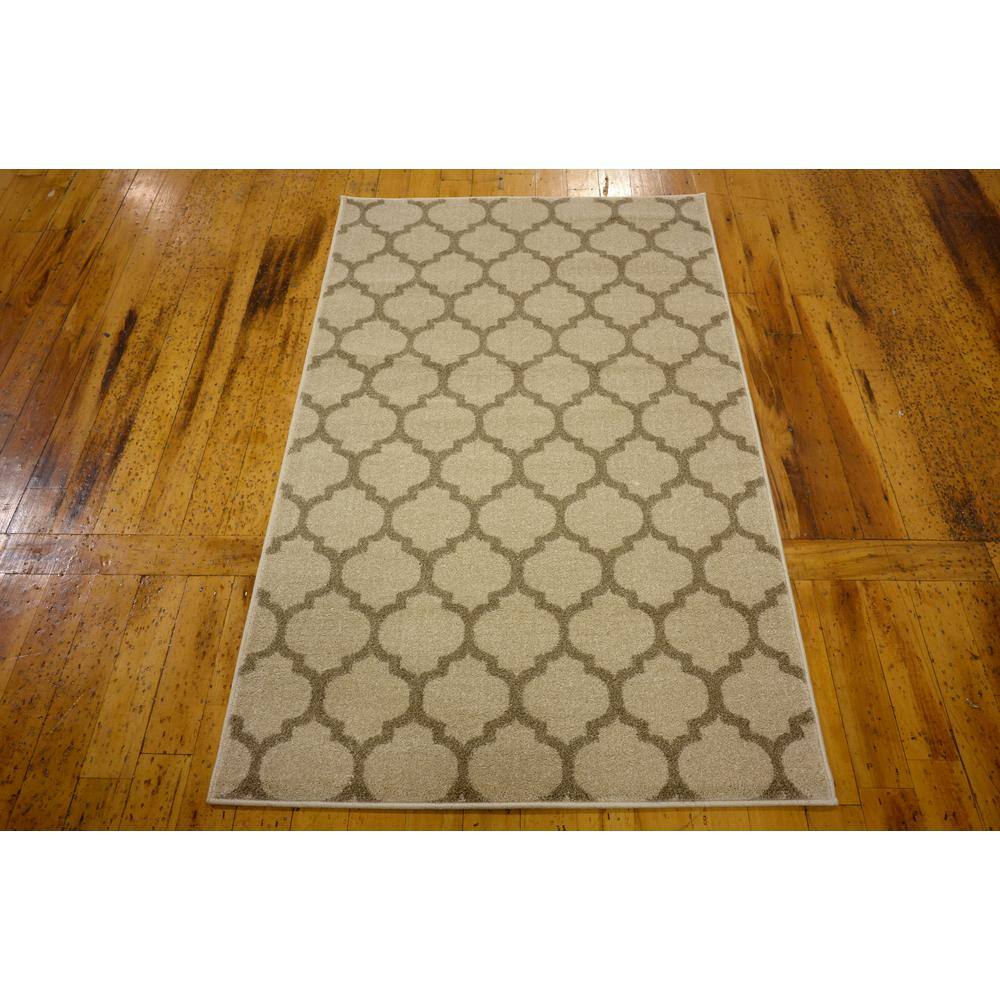 Beige and Light Brown Trellis Synthetic Rectangular Area Rug