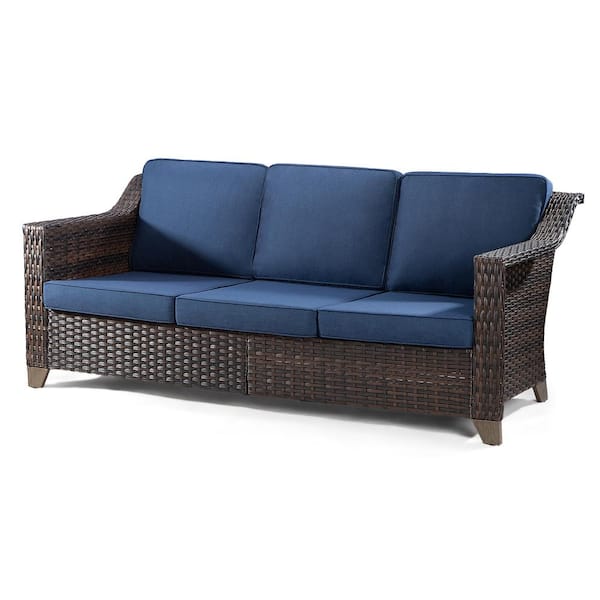 JOYSIDE 3-Seat Wicker Outdoor Patio Sofa Sectional Couch with Green Cushions  M75-GRN-THD - The Home Depot