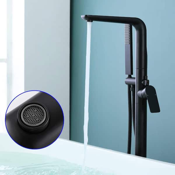Oil Rubbed Bronze Freestanding Tub Faucet - Floor Mounted Single Handle Brass Bathtub Mixer Tap With Hoses - View #12