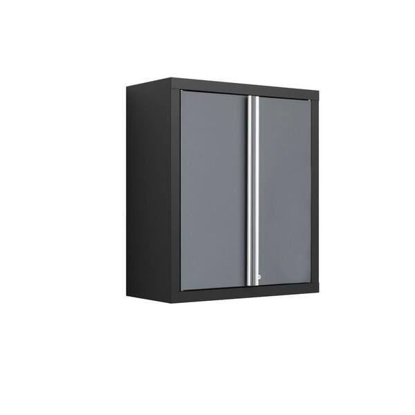 NewAge Products Bold Series 30 in. H x 26 in. W x 12 in. D 2-Door 24-Gauge Welded Steel Wall Garage Cabinet in Gray/Black