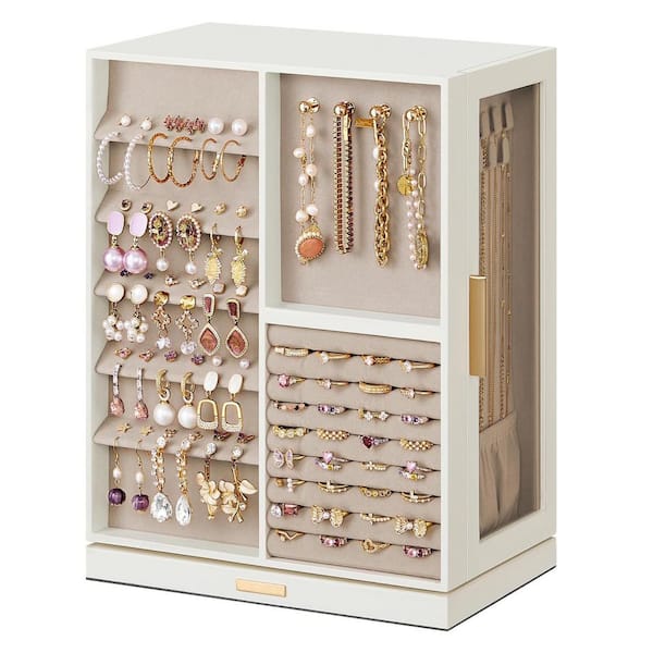 Cloud White 10.6 in. x 13 in. Polyurethane Modern Jewelry Box Organizer with 7 Drawers