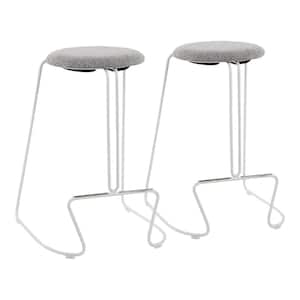 Finn 26 in. White Counter Stool with Charcoal Fabric Upholstery (Set of 2)