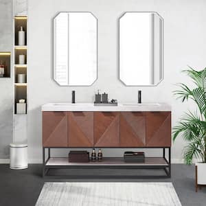 Mahon 60 in.W x 22 in.D x 33.9 in.H Double Sink Bath Vanity in Walnut with White Grain Composite Stone Top