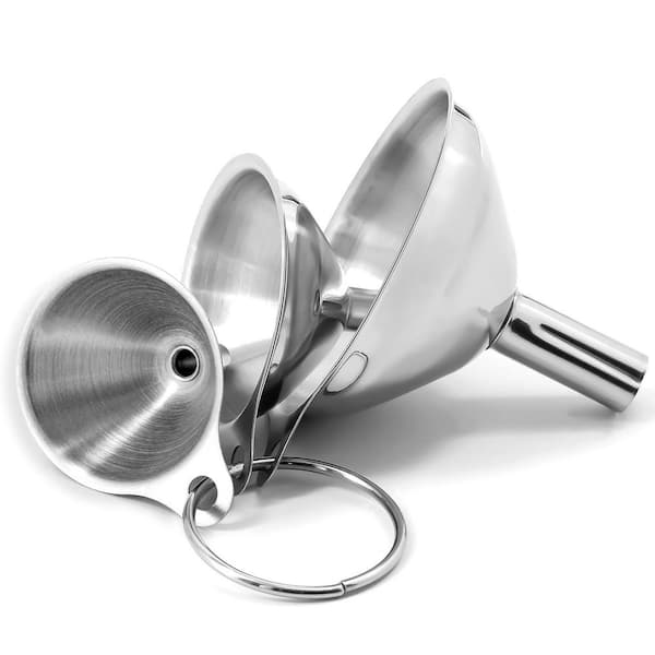 3-Pack Mini Stainless Steel Funnel Set for Liquids, Spices and Dry Ingredients, Metal