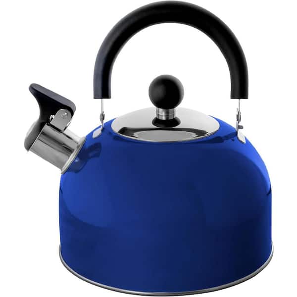 6-Cup Blue Stainless Steel Stovetop Kettle for Gas and Induction Tops, 2 qt. Whistling Tea Kettle, Cool-Touch Handle