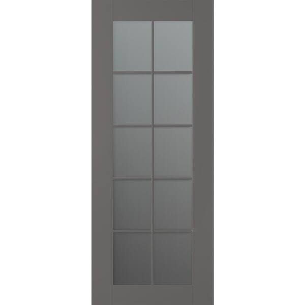 Belldinni Vona 10 Lite 28 in. x 84 in. No Bore Solid Core Frosted Glass And Gray Matte Wood Composite Interior Door Slab