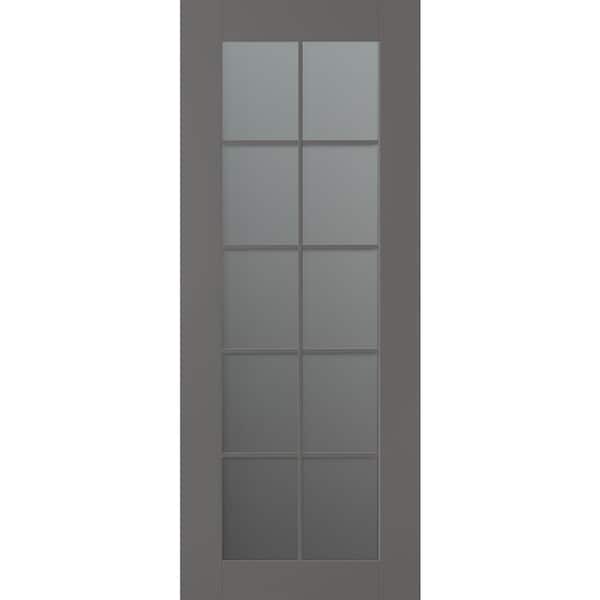 Belldinni Vona 10 Lite 24 in. x 96 in. No Bore Solid Core Frosted Glass And Gray Matte Wood Composite Interior Door Slab