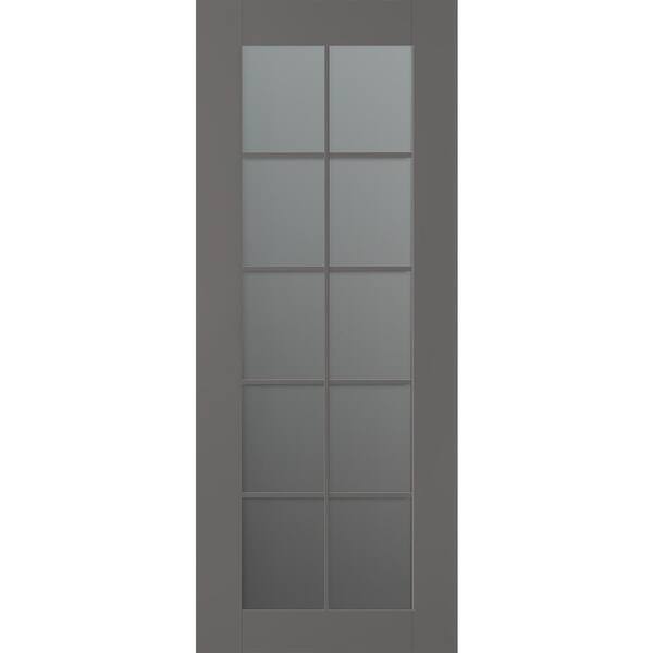Belldinni Vona 10-Lite 32 in. W. x 96 in. No Bore Solid Core Frosted Glass and Gray Matte Wood Composite Interior Door Slab