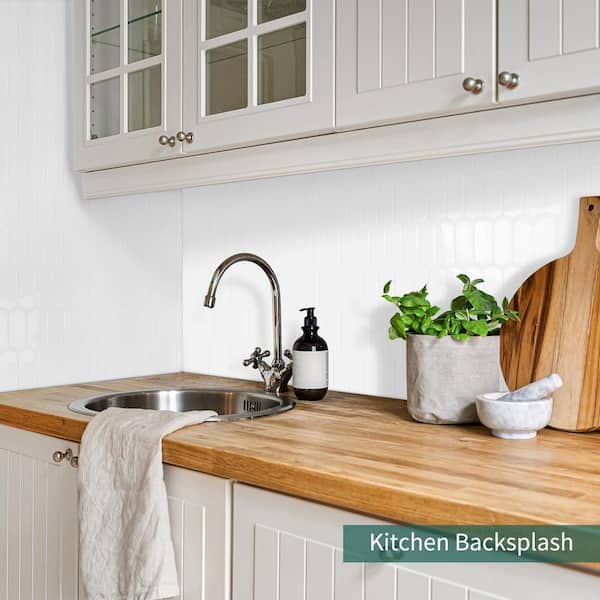 White Peel and Stick Backsplash Tiles 12 in. x 12 in. Self-Adhesive Vinyl Wall Tile for Kitchen, Bathroom, RV (10-Pack)