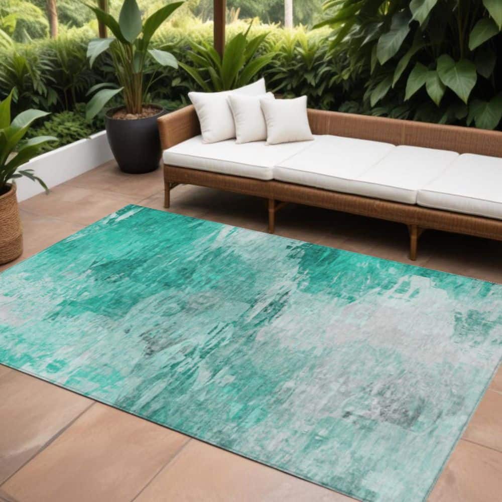 Teal Blue, Aqua, Silver 10 ft. x 14 ft. Woven Abstract Polyester Rectangle Indoor / Outdoor Area Rug price history on PriceWatchPro