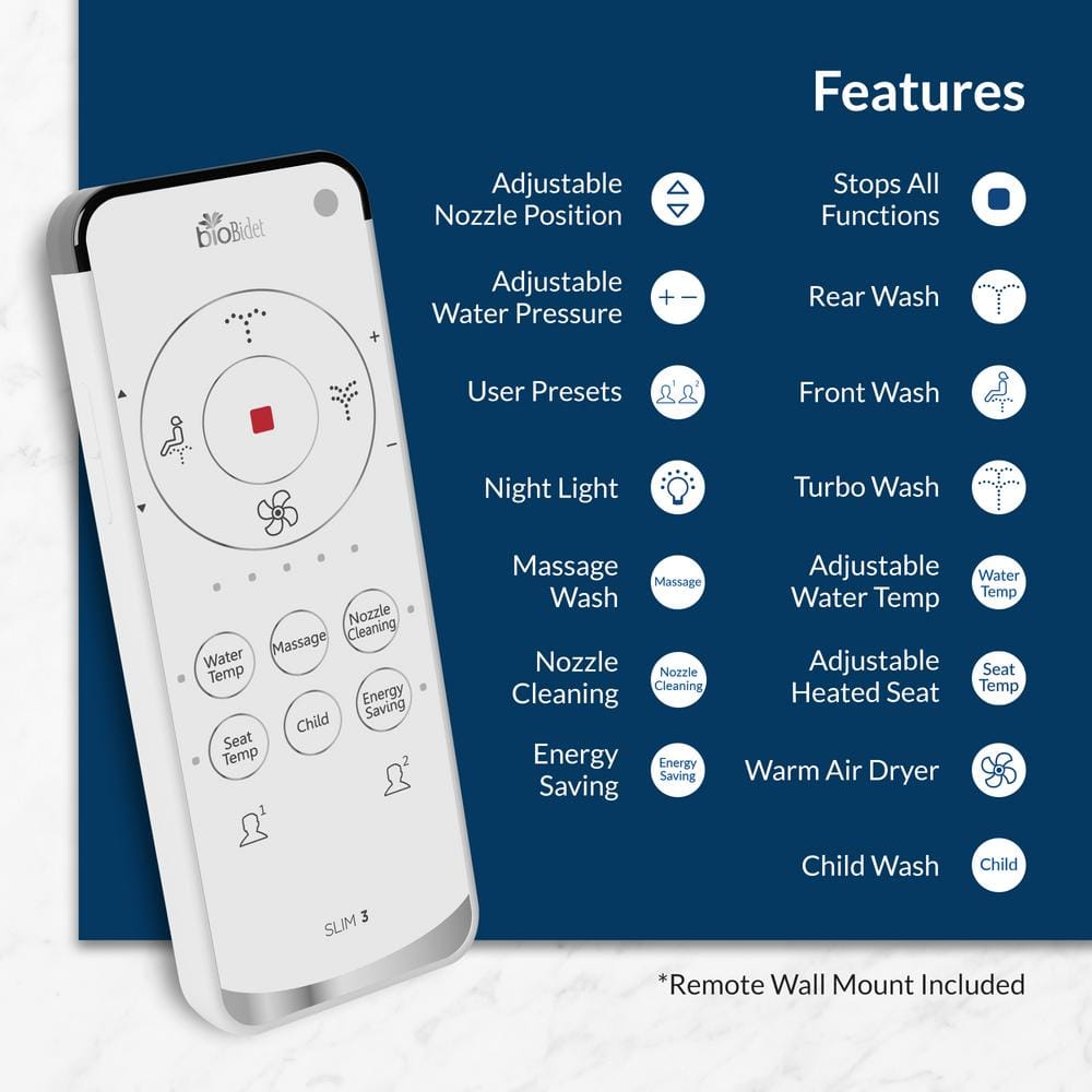 Elongated White Heated Bidet Toilet Seat with Remote