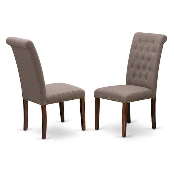 East West Furniture Mahogany, Parson Kitchen Chairs - Brown Linen Linen Fabric Padded Dining Chairs, Set Of 2