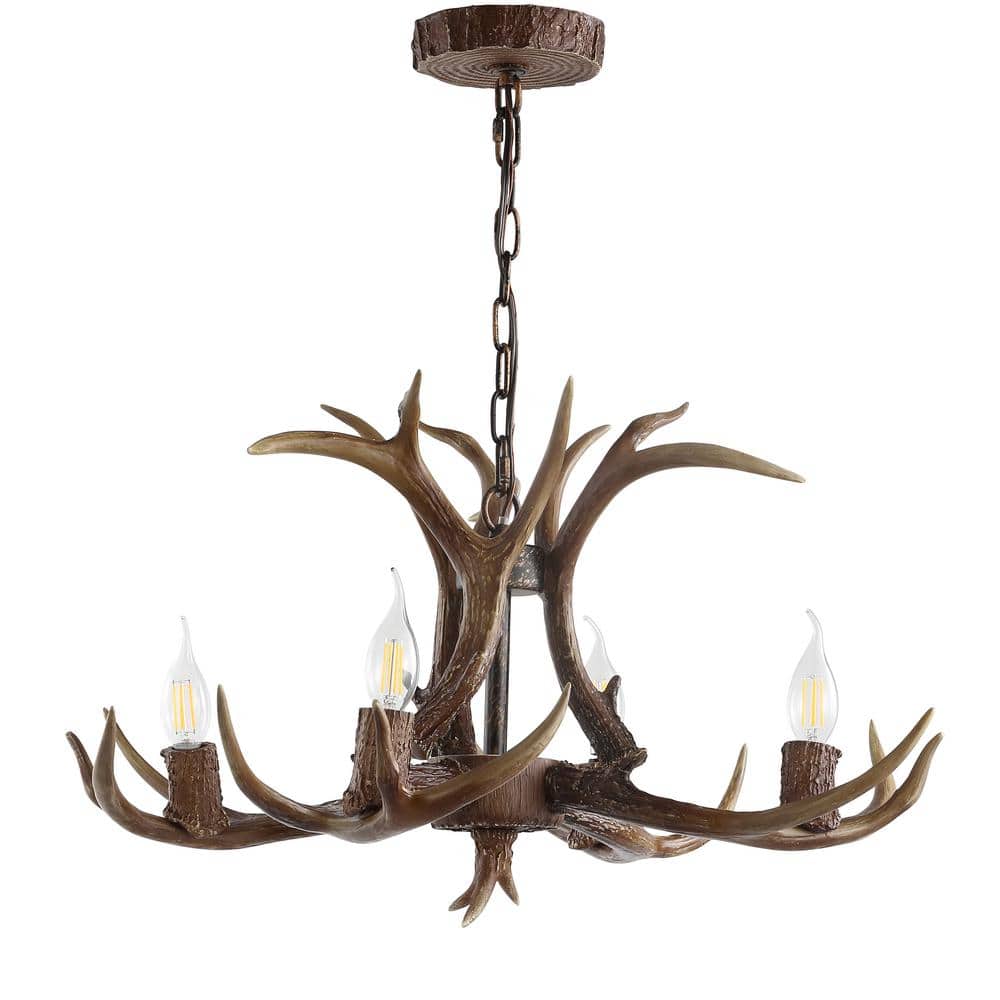 Eldora 27" Brown Resin Antler 4-Light LED Chandelier