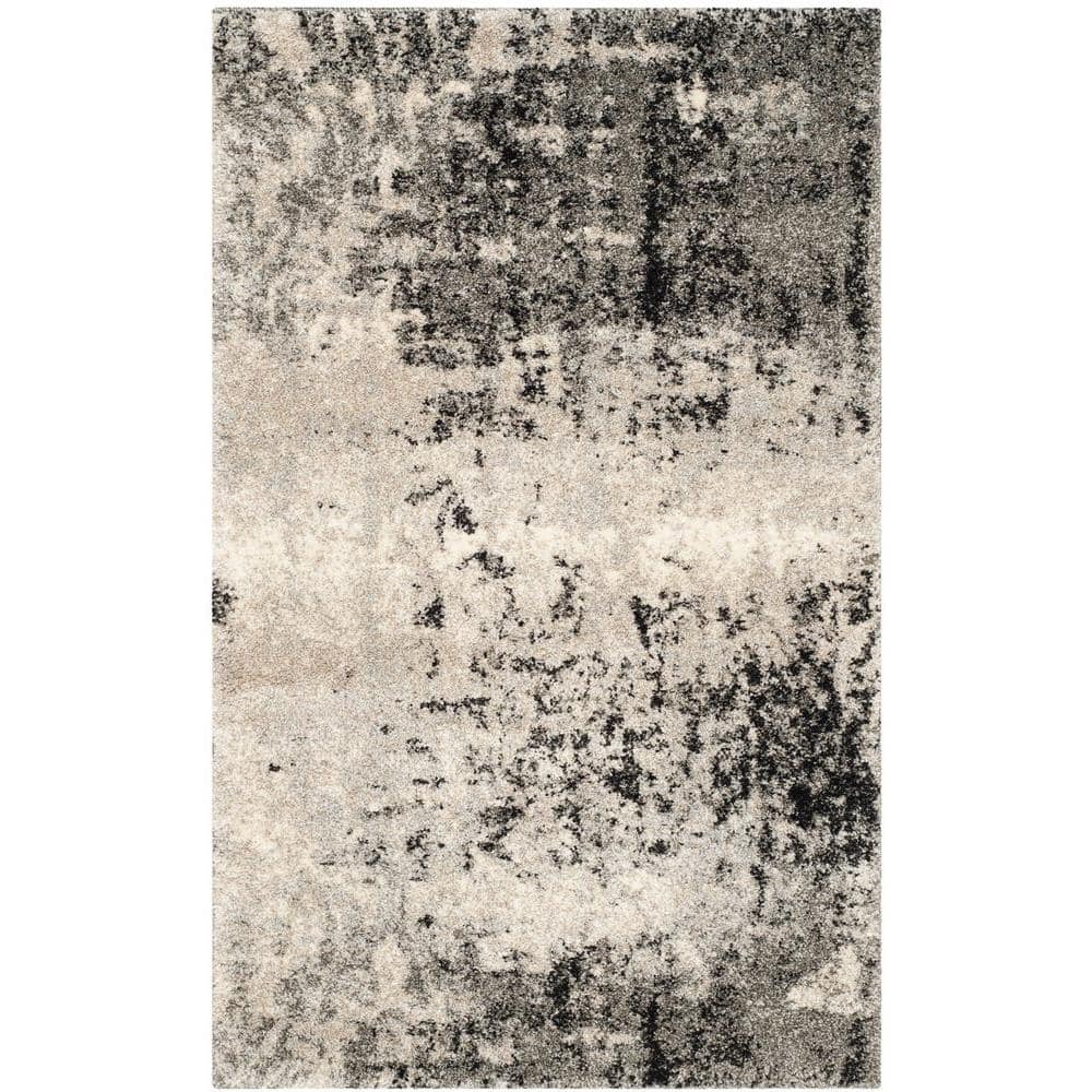 Luxurious Gray Abstract Shag Rectangular Rug - Easy Care, Stain-resistant