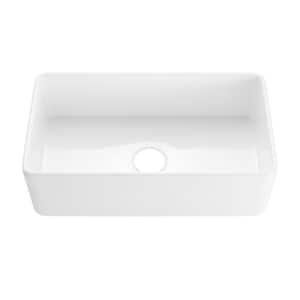 36 in. L White Fireclay Kitchen Single Basin Sink with 304-Stainless Steel Bottom Grid and Rubber Bumper