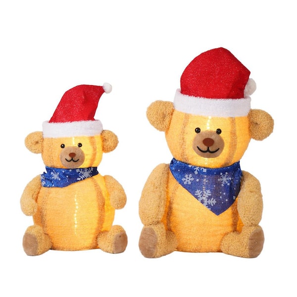 2PCS 36 in. 27 in. Lighted Plush Bear Christmas Decoration
