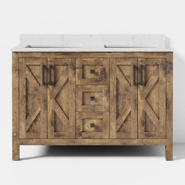 48 in. W x 22 in. D x 33.5 in. H Double Sink Bath Vanity in Walnut with White Engineered stone Top (Assembled)