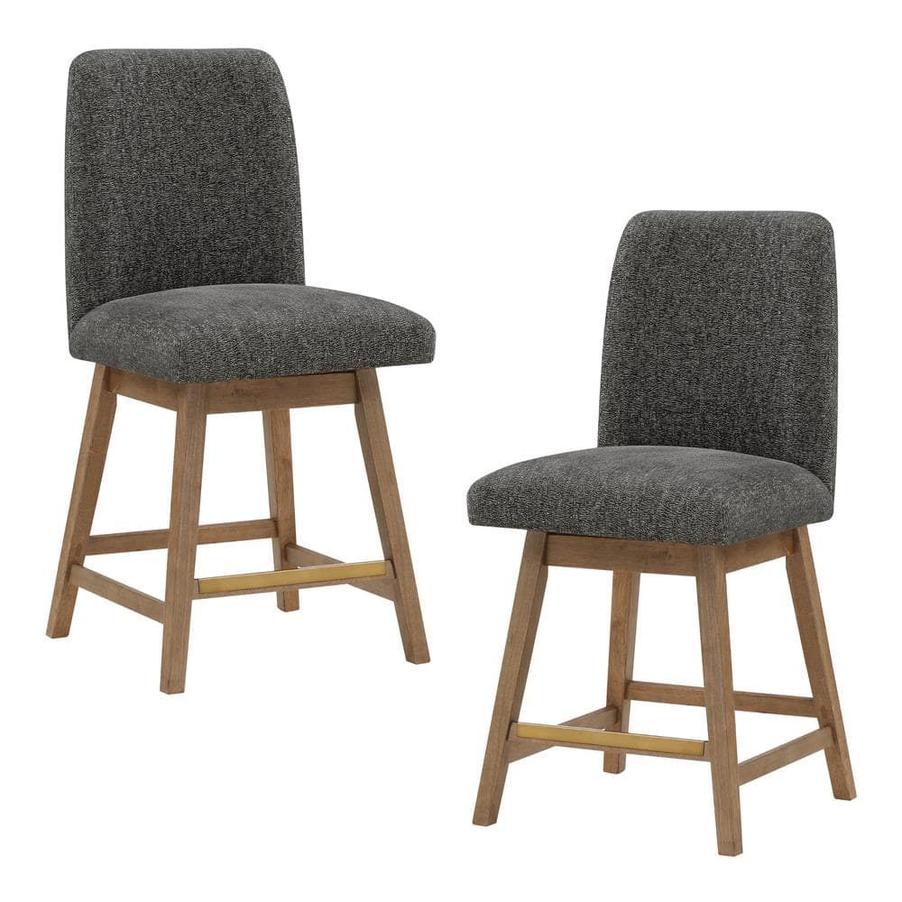 Finley 26" Charcoal and Medium Oak Swivel Counter Stools with Metal Footrests