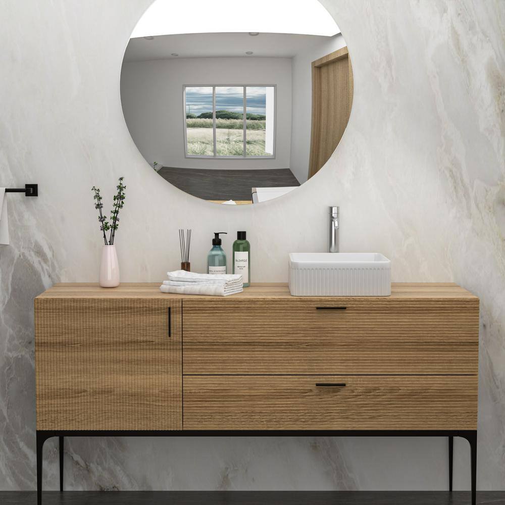15.69" White Ceramic Square Vessel Bathroom Sink