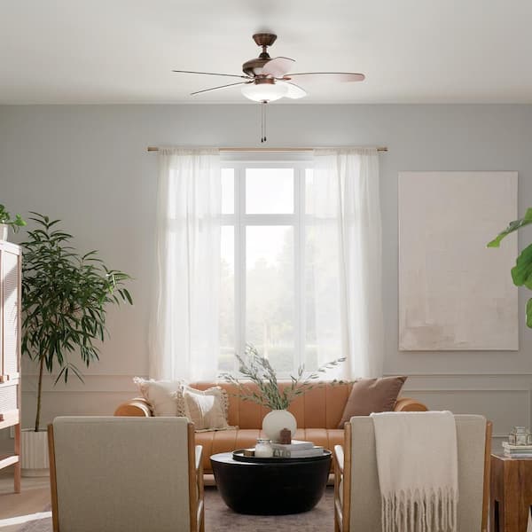 Renew Select 52 in. Indoor Oil Brushed Bronze Dual Mount Ceiling Fan with LED Bulbs with Pull Chain