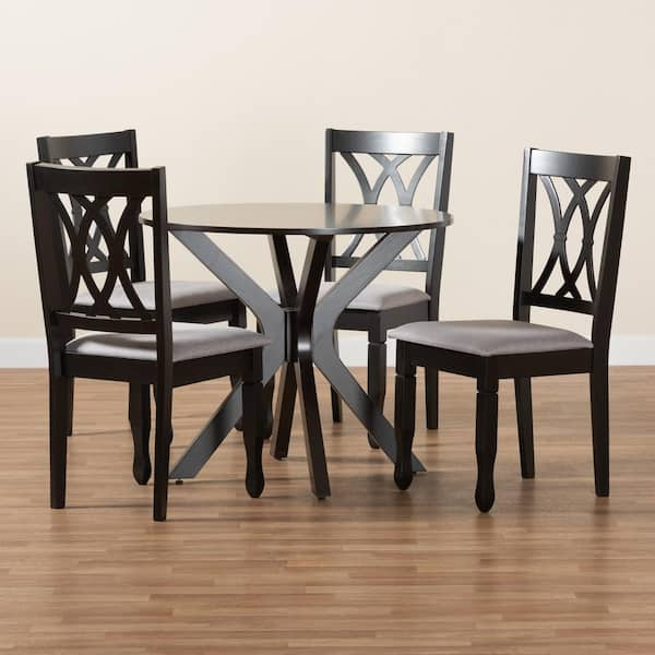 Baxton Studio Maya 5 Piece Grey and Espresso Brown Wood Top Dining