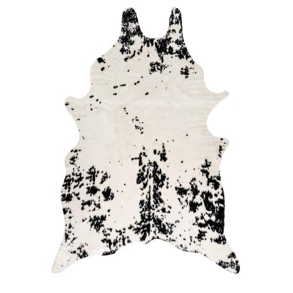 nuLOOM Marcia Machine Washable Faux Cowhide Black 4 ft. x 5 ft. Accent Rug