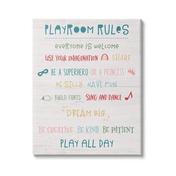 Stupell Industries Playroom Rule Sign Kid's Motivational Phrase by Natalie Carpentieri Unframed Print Abstract Wall Art 30 in. x 40 in.