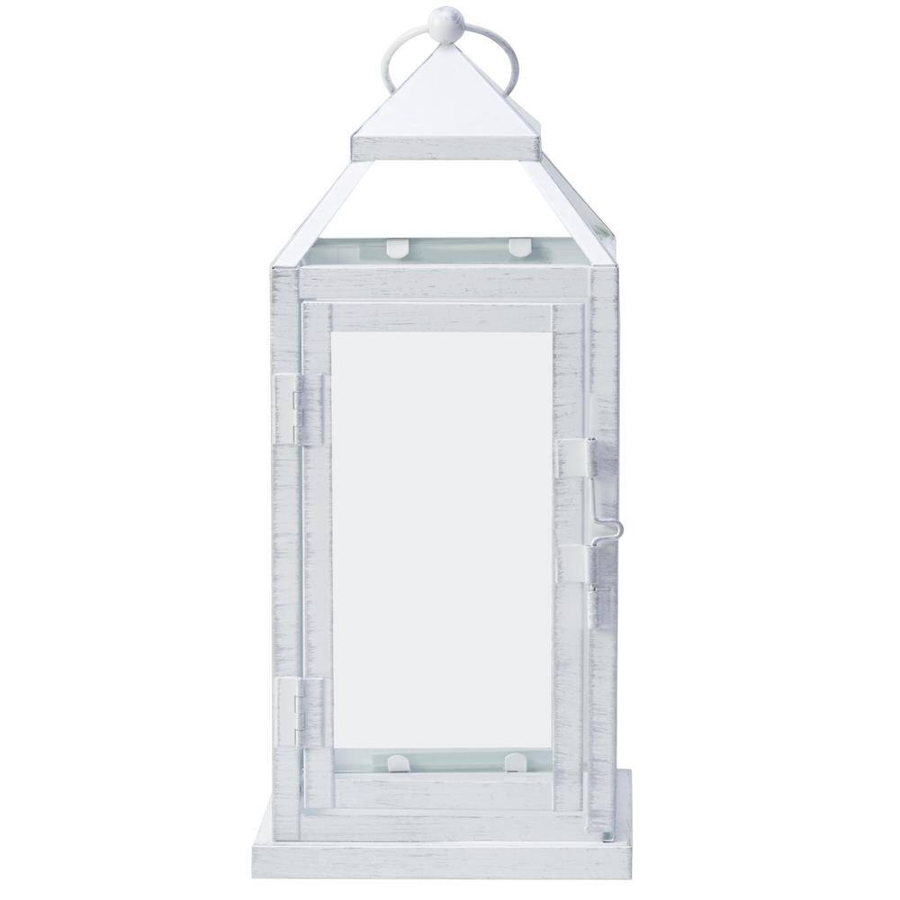 12-Inch White Powder Coated Metal Hanging Lantern Set