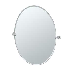 Glam 24 in. W x 32 in. H Frameless Oval Beveled Edge Bathroom Vanity Mirror in Chrome