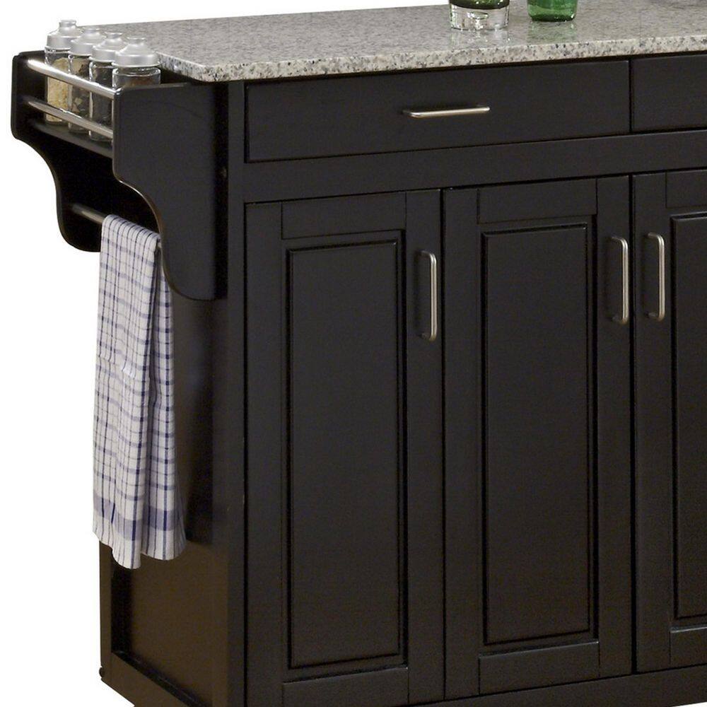 Black Granite Top Kitchen Cart with Storage and Spice Rack