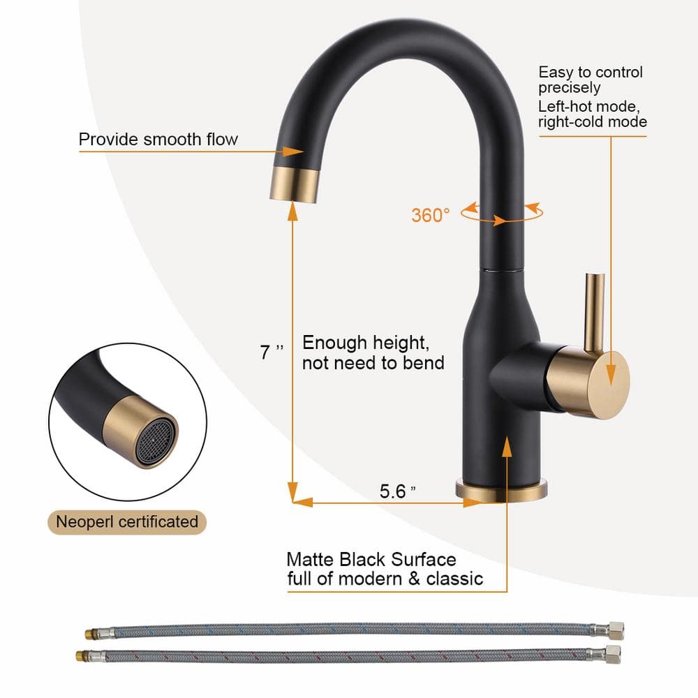Black and Gold Stainless Steel Single-Handle Bar Faucet