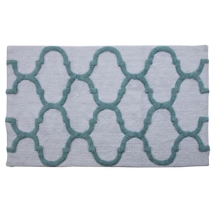 34 in. x 21 in. Bath Rug in White/Arctic Blue