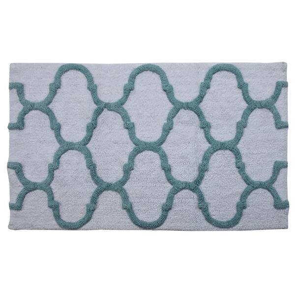 Saffron Fabs 34 in. x 21 in. and 36 in. x 24 in. 2-Piece Bath Rug Set in White and Arctic Blue