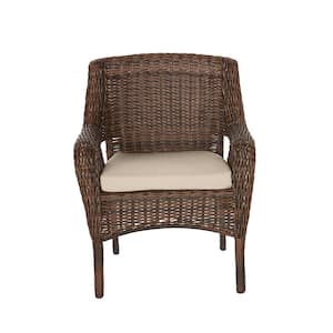 Cambridge Brown Wicker Outdoor Patio Dining Chair with Sunbrella Beige Tan Cushions (2-Pack)